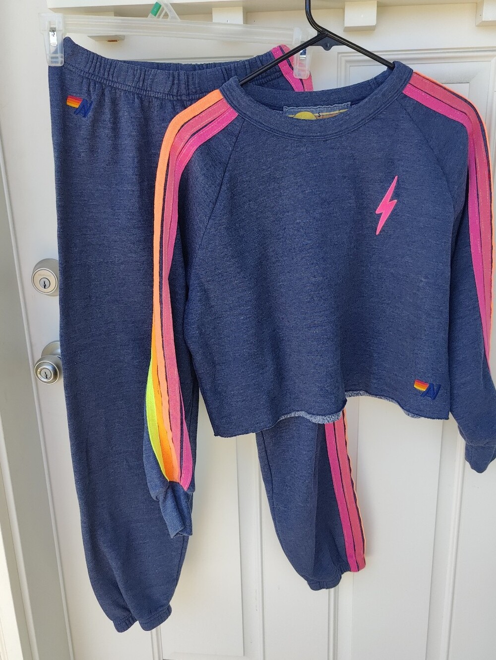 Aviator Nation Bolt Cropped Crewneck And Pants Set
